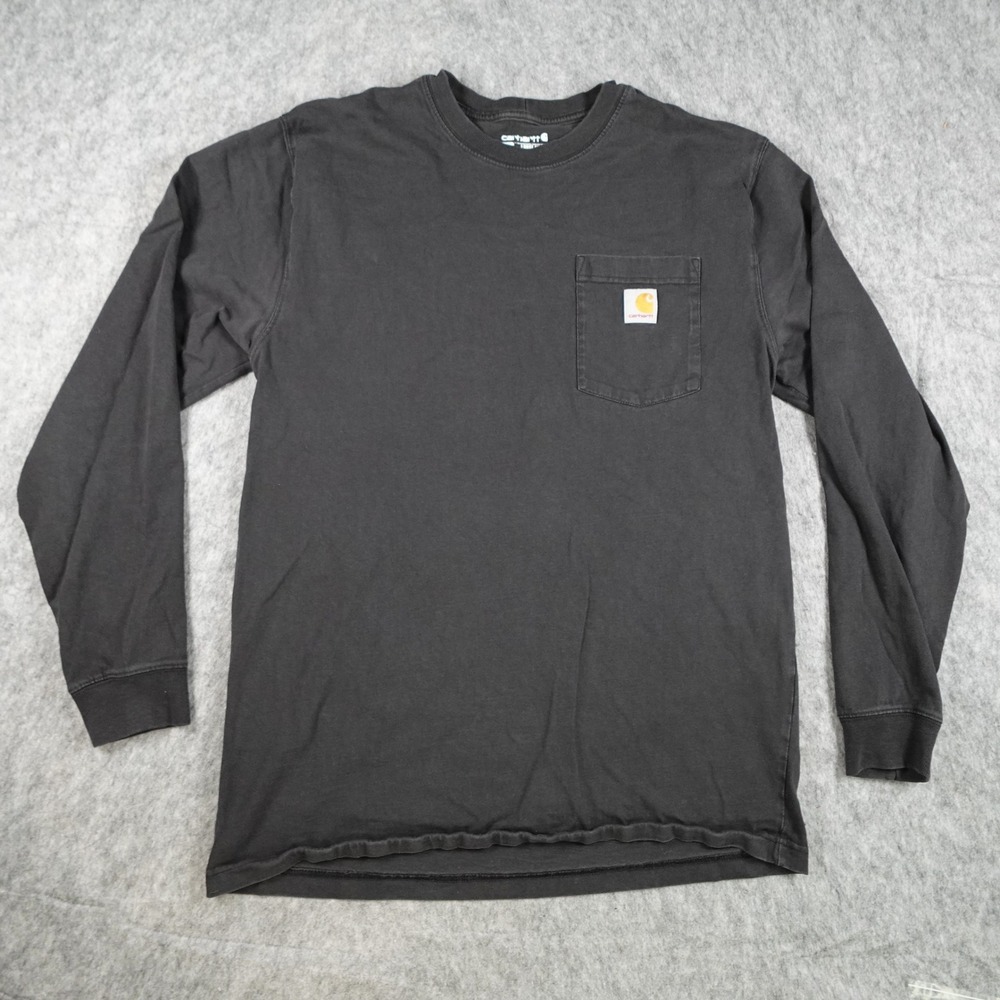 Carhartt Shirt Men Medium Black Loose Fit Long Sleeve Pocket Cotton Crew Neck